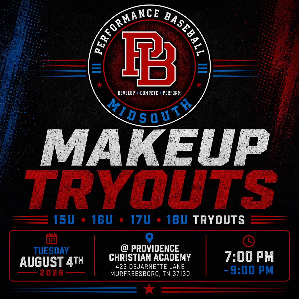 PBMidsouth's tweet photo. 🚨Makeup Tryouts 🚨 

Doing our last round of group tryouts this Tuesday night @ PCA!

Complete the interest form below.

15U, 16U, 17U &amp; 18U spots. #PBBuilt 

https://t.co/zXN9QRHCF7 https://t.co/vbXVBW8sIy