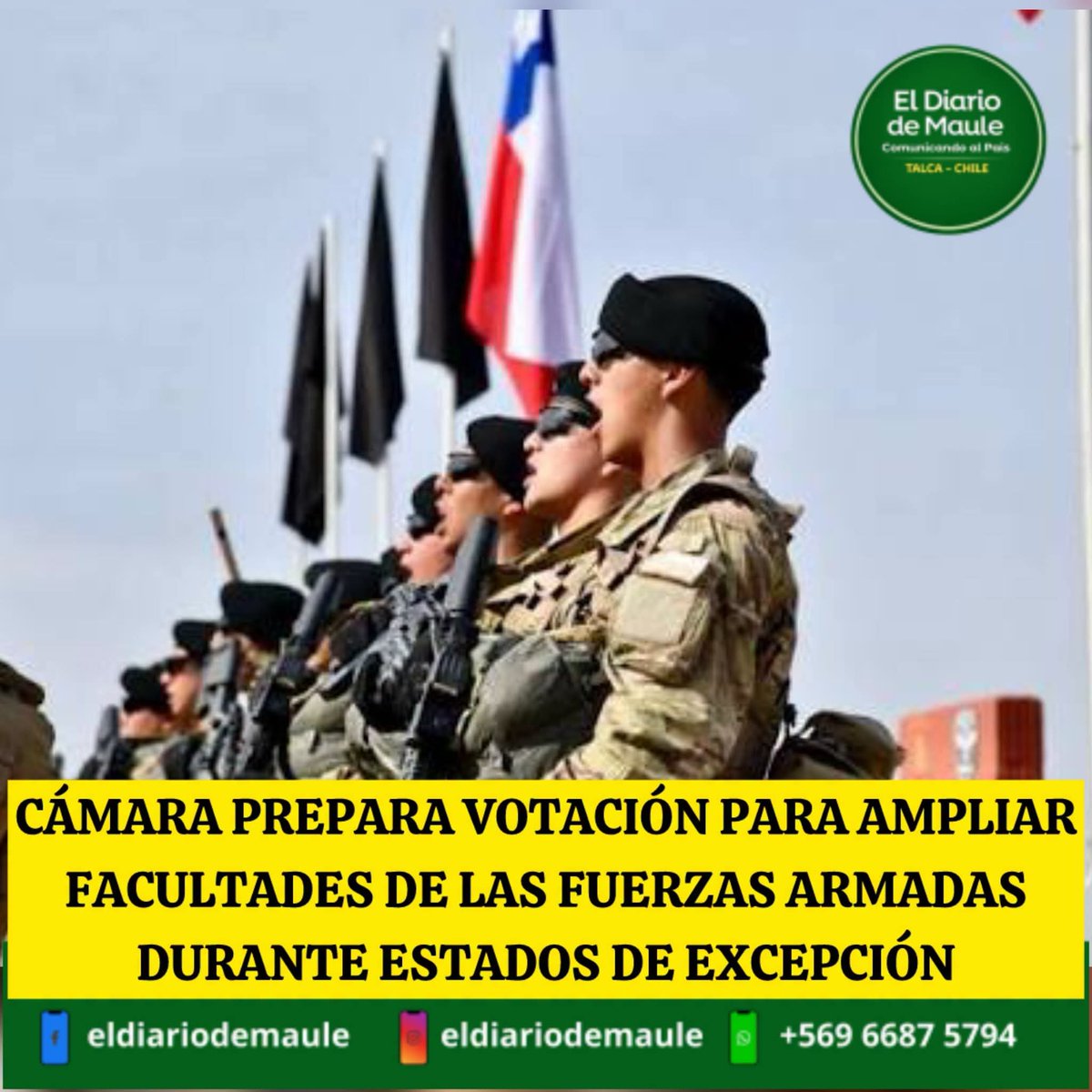 marce_amalia's tweet photo. La Cámara de Diputados se prepara para votar un proyecto de ley q busca ampliar las facultades de las Fuerzas Armadas durante los estados de excepción constitucional.

La iniciativa propone q el personal militar pueda realizar controles de identidad, registros y detenciones en determinadas circunstancias, cuando se encuentren desplegados bajo un estado de excepción, facultades q actualmente recaen principalmente en las policías.