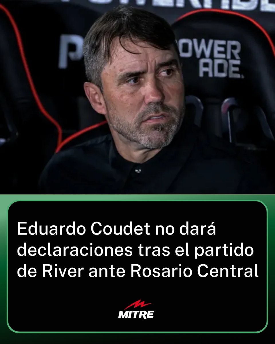 radiomitre's tweet photo. ⚽ River recibió este domingo a Rosario Central en el Monumental por la tercera fecha del Torneo Clausura. Sin importar el resultado, Eduardo Coudet no brindará la habitual conferencia de prensa y los jugadores tampoco tendrán contacto con los medios.

🗣️ “Priorizamos trabajar en silencio”, fue la frase que trascendió desde el cuerpo técnico, según los periodistas que siguen la actualidad del club.