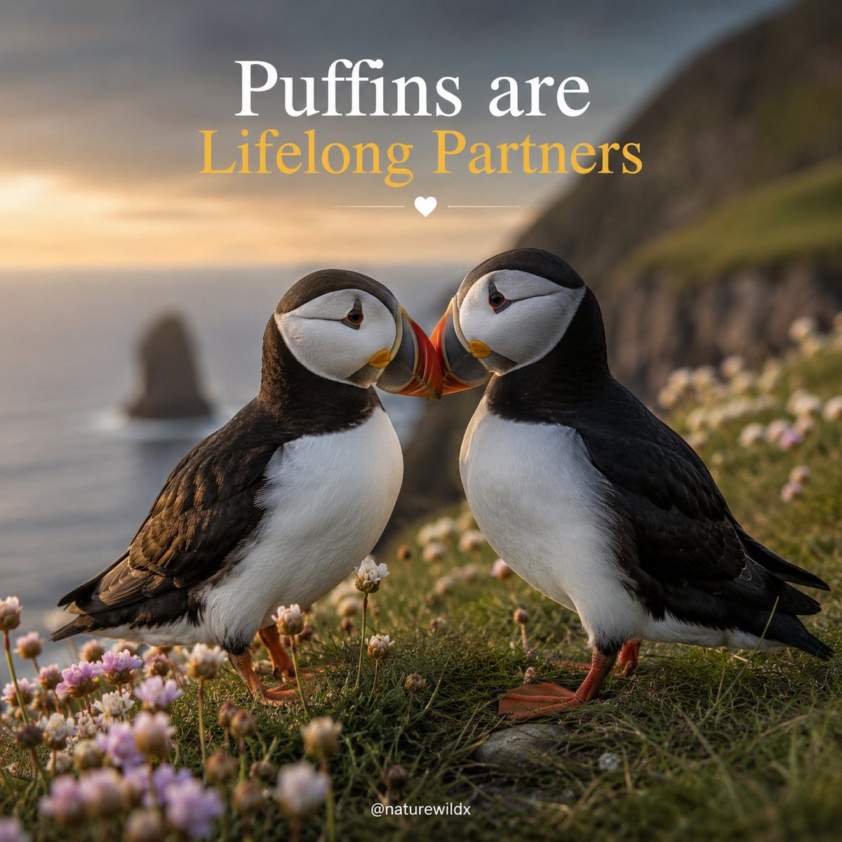 naturewildx's tweet photo. Puffins are Lifelong Partners: Atlantic puffins mate for life. They build their nests on cliff edges and return to the exact same burrow and the exact same partner year after year. https://t.co/oBbhyPz3hU
