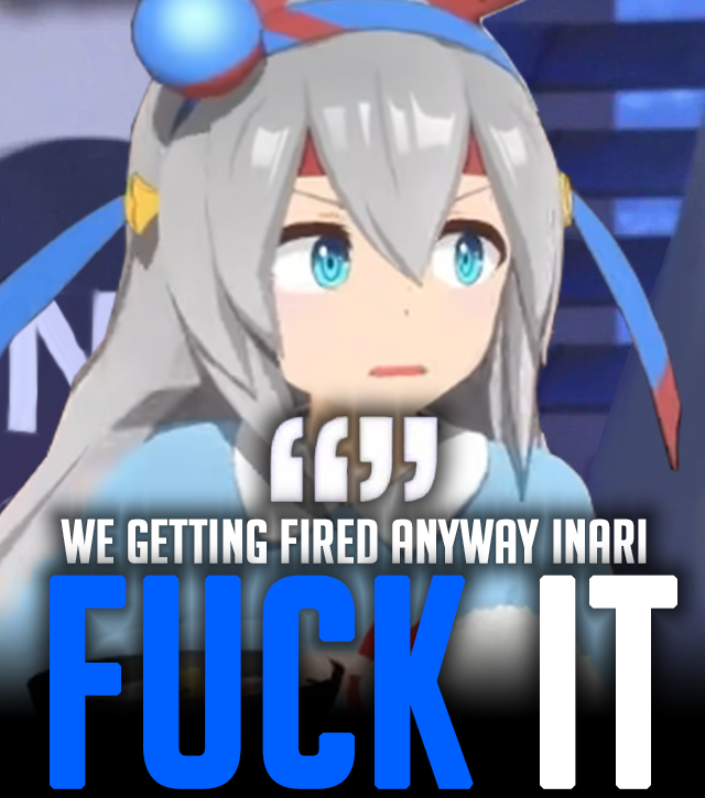 UMACentel's tweet photo. Tamamo Cross on @InsideTheURA, exhausted after a lengthy discussion about the segment's future: "You know, after all this, I'm tired as shit. We gettin' fired anyway, Inari. Fuck it!" https://t.co/UFoN6W289e