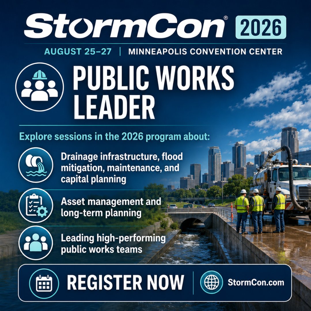 StormCon's tweet photo. Public works leaders: #StormCon 2026 is your opportunity to gain practical stormwater education, connect with peers, and earn up to 12.5 PDH credits.

40+ sessions. 65+ speakers. One can’t-miss event.

Lock in your pass: https://t.co/BE57JSHUv2

#PublicWorks #Stormwater https://t.co/jYQvi23D0I