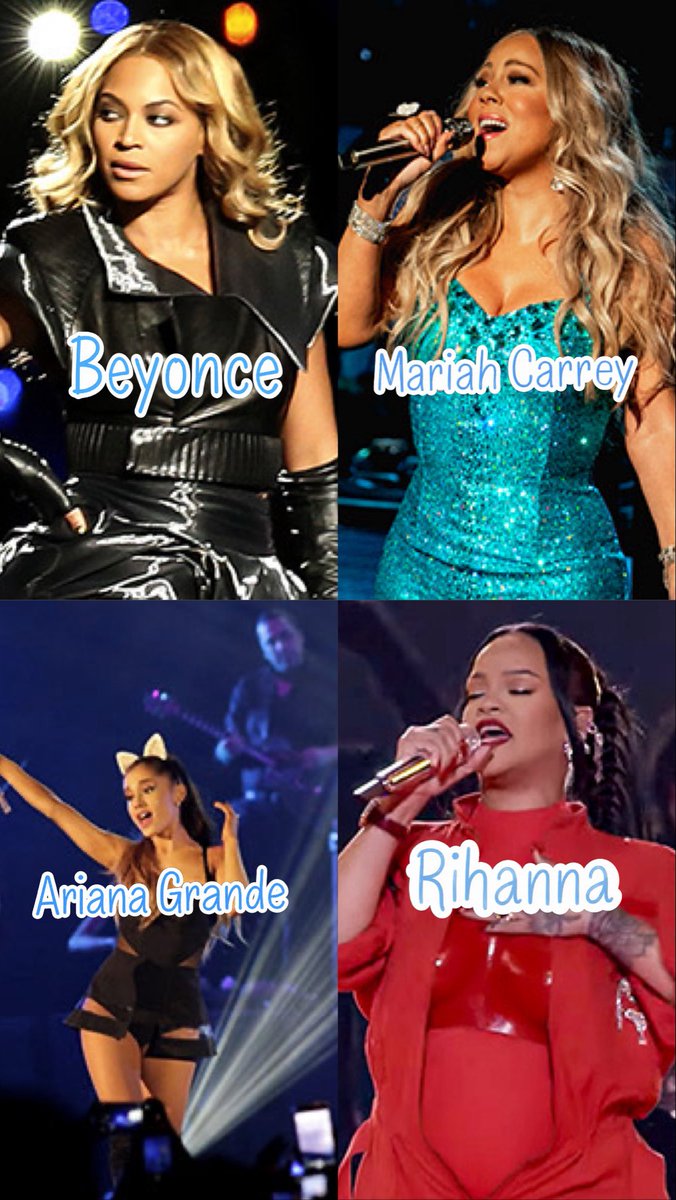 TicketNetwork's tweet photo. 🎤 who’s the queen of Rnb/pop? You can only choose ONE… 👀

❤️ Beyoncé
🩵 Mariah Carey
🖤 Ariana Grande
💙 Rihanna

Who’s getting your vote? ⬇️ And explain why https://t.co/u3yACmUNS0