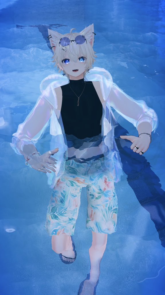 Astradore's tweet photo. 「そんな所で見てないで
一緒にプールで遊ぼうよ」

#彼方3D #KROVA #VRChat https://t.co/KHfYGo6zqK