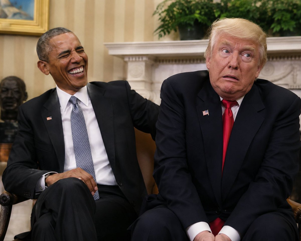 AllSoulsGazeUp's tweet photo. Just found this image supposedly someone had joked about #trump being prosecuted and Obama could t hold back his laughter https://t.co/GMI1HxVAOr