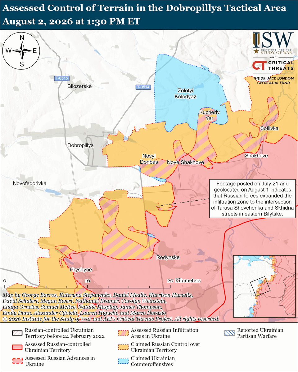 TheStudyofWar's tweet photo. NEW: An improvised explosive device (IED) detonated in central Moscow City on August 1, potentially targeting Russian Aerospace Forces (VKS) Commander Colonel General Alexander Chayko. It is unclear as of this writing if the explosion killed or injured Chayko.

Other Key Takeaways:

Russian forces are leveraging new jet-powered Banderol loitering munitions and Geran-4 Seeker drones in their strike campaigns against Ukraine’s Black Sea port infrastructure and railway infrastructure.

Ukrainian forces recently struck multiple oil refineries, a strategic bomber base, and a Wildberries warehouse in Russia.

Neither Ukrainian nor Russian forces made confirmed advances on August 2.

Russia launched 133 drones against Ukraine overnight.
