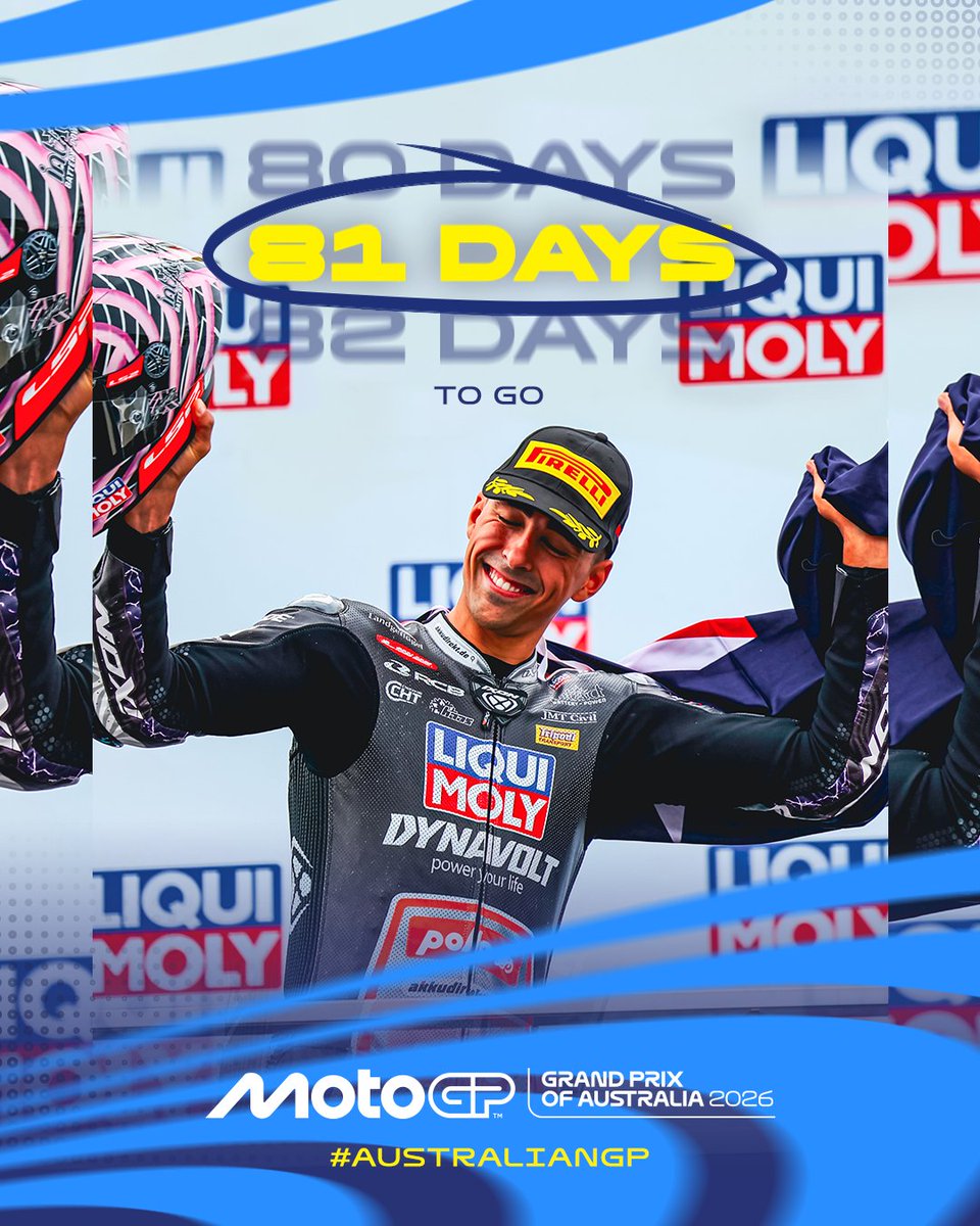 ausmotogp's tweet photo. After that famous #Moto2 win at The Island last year, there's no doubt everyone's excited to see Senna Agius again! 🌟

Only 81 days to go until MotoGP™ descends onto Australian shores 🇦🇺

#AustralianGP #MotoGP https://t.co/tHeifFBiTV