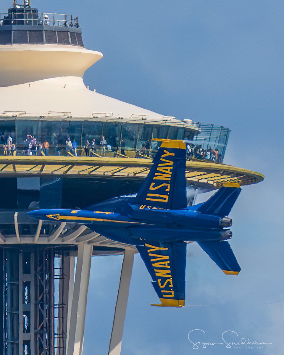 sigmas's tweet photo. On the final day of #SeaFair, the pilot of one of the #BlueAngels was kind enough to give us that dream fly by #SpaceNeedle shot. And the sky was so pretty too! I will take it! Good bye Blue Angels, see you next year! #Seattle https://t.co/MdXbakxaty