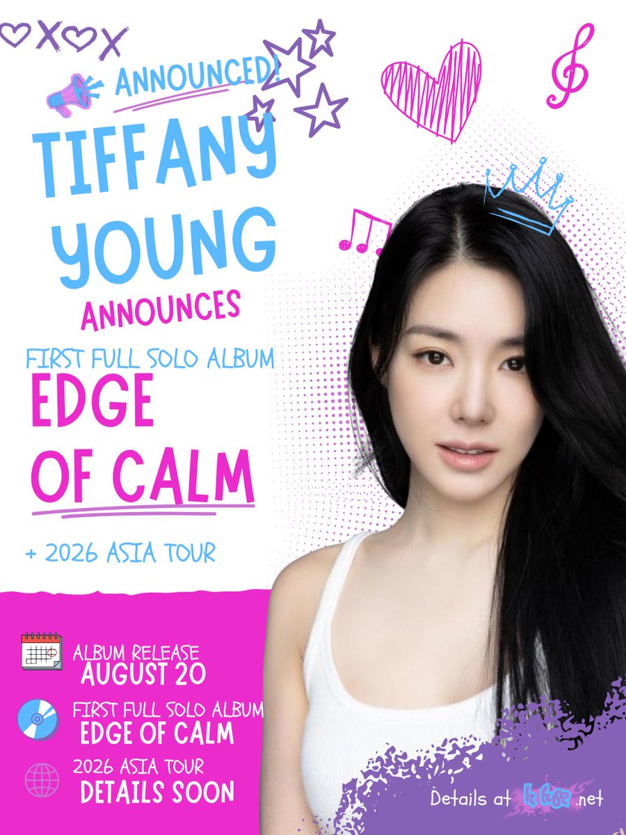 KFuseEnt's tweet photo. A new era for Tiffany Young begins!
β¨ Album: Edge of Calm
π
Release: August 20
π€ 2026 Edge of Calm Asia Tour
More details at https://t.co/zR7jJIIjJo
#TiffanyYoung #ν°νλμ #EdgeOfCalm #GirlsGeneration #SNSD #K_Fuse #k_fuse_koverage #SoundLovers #PlugIntoNewSounds https://t.co/79lhfcIM7o