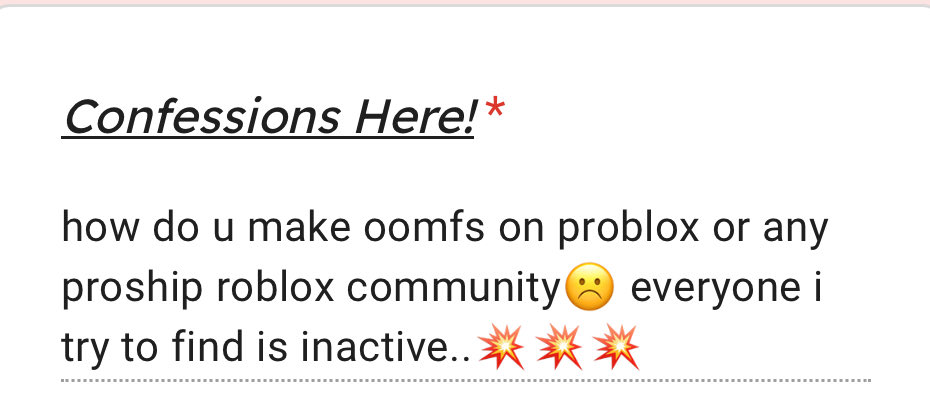 pr0bloxians's tweet photo. || #79th confession by… teacup! ||
Theyll come to you when they come to you!! Wishing you luck on finding more oomfs! -🍓 https://t.co/BgVj1UQ4jS