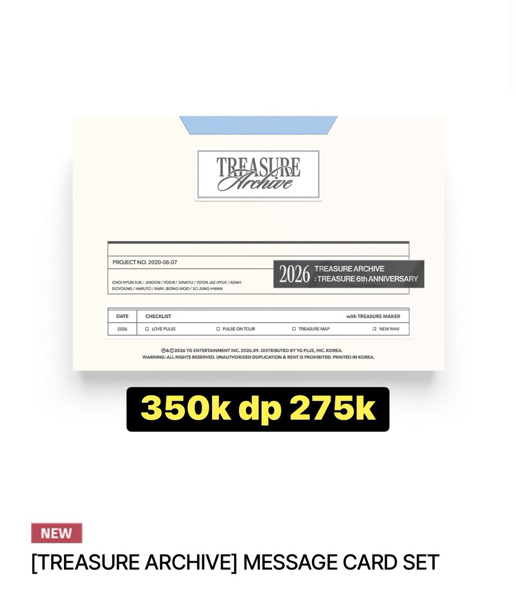 Vgaries11's tweet photo. TREASURE ARCHIVE : TREASURE 6th ANNIVERSARY 

✔️Est INA 
✔️GO INA 
✔️ Full DP = Fix Order
✔️ Handcarry &amp; EMS* 
🛒Pilih Web 

🚚Bekasi 
💌mt after DM✨

t sell treasure hyunsuk jihoon yoshi junkyu jaehyuk asahi doyoung haruto jeongwoo junghwan 

#TREASURE https://t.co/7Cqe0n5CDE