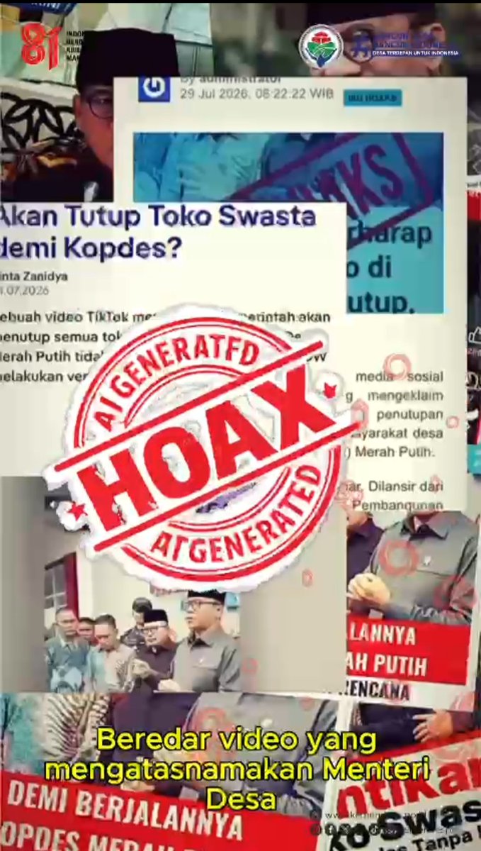 abud07205922's tweet photo. Menteri Desa PDT Yandri Susanto, menegaskan, konten itu menyesatkan dan tidak dapat dipertanggungjawabkan dan mengimbau agar masyarakat lebih selektif dan tidak percaya 
#KementerianDesaPDT
#BPSDMKementerianDesaPDT
#BangunDesaBangunIndonesia
#DesaTangguhIndonesiaTumbuh https://t.co/9ZZskwaTCr