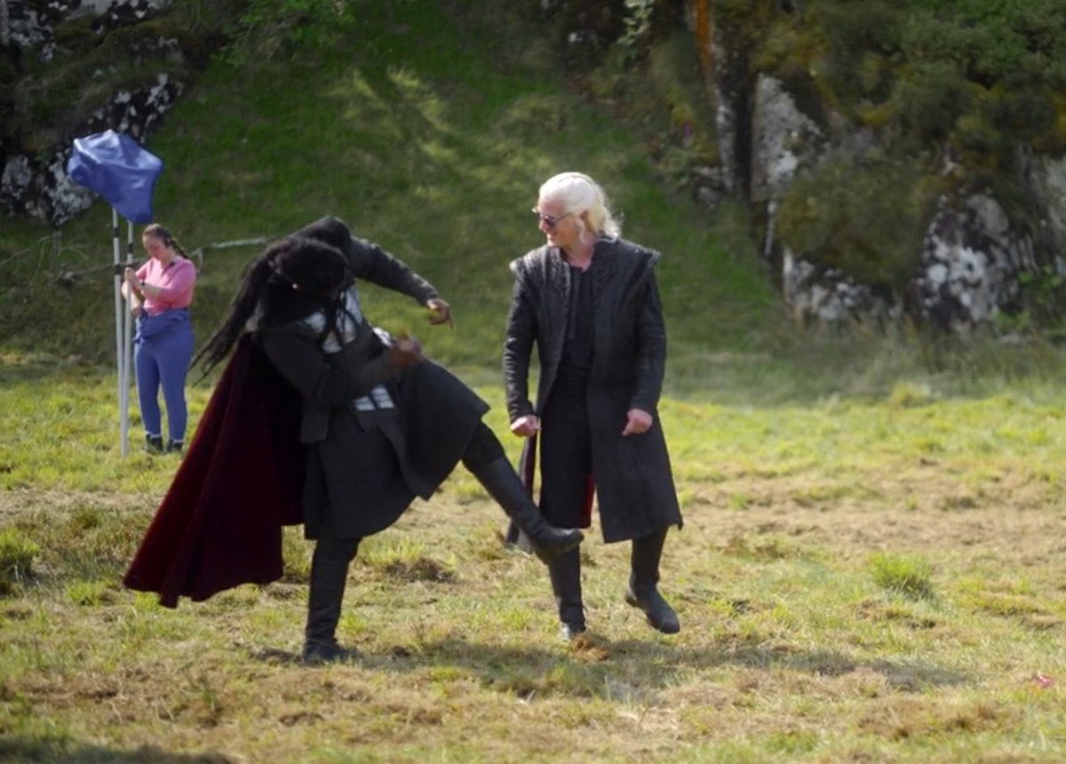 thinkmattsmith's tweet photo. matt smith and clinton liberty behind the scenes of house of the dragon s3 episode 7 🥹 https://t.co/K5z8J7cxNa