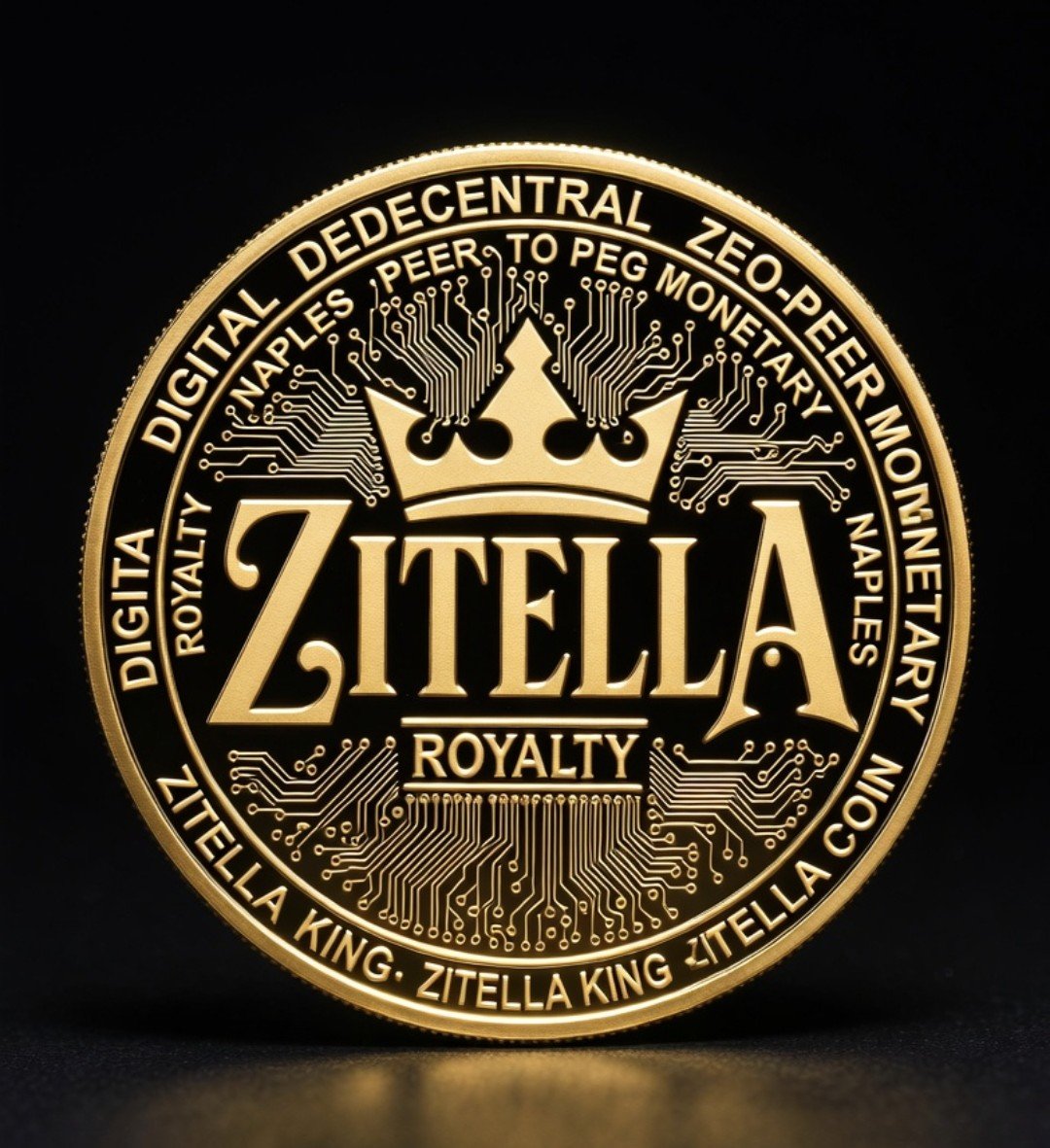 Guido7o's tweet photo. "The ZITELLA ROYALTY coin is finally here. On the front, we have the crowned "ZITELLA KING" with his "SUPER BEAUTIFUL ZITELLA QUEEN" , symbolizing true royalty and legacy. On the back, the digital side with intricate circuits and powerful slogans "ZITELLA ROYALTY" that represent our decentralized movement. This coin is built on real trust, no corporate games, just pure organic energy from the people, for the people. The reign starts now — and it's going to overtake Bitcoin." Join us on https://t.co/PD8QhHvV6l…