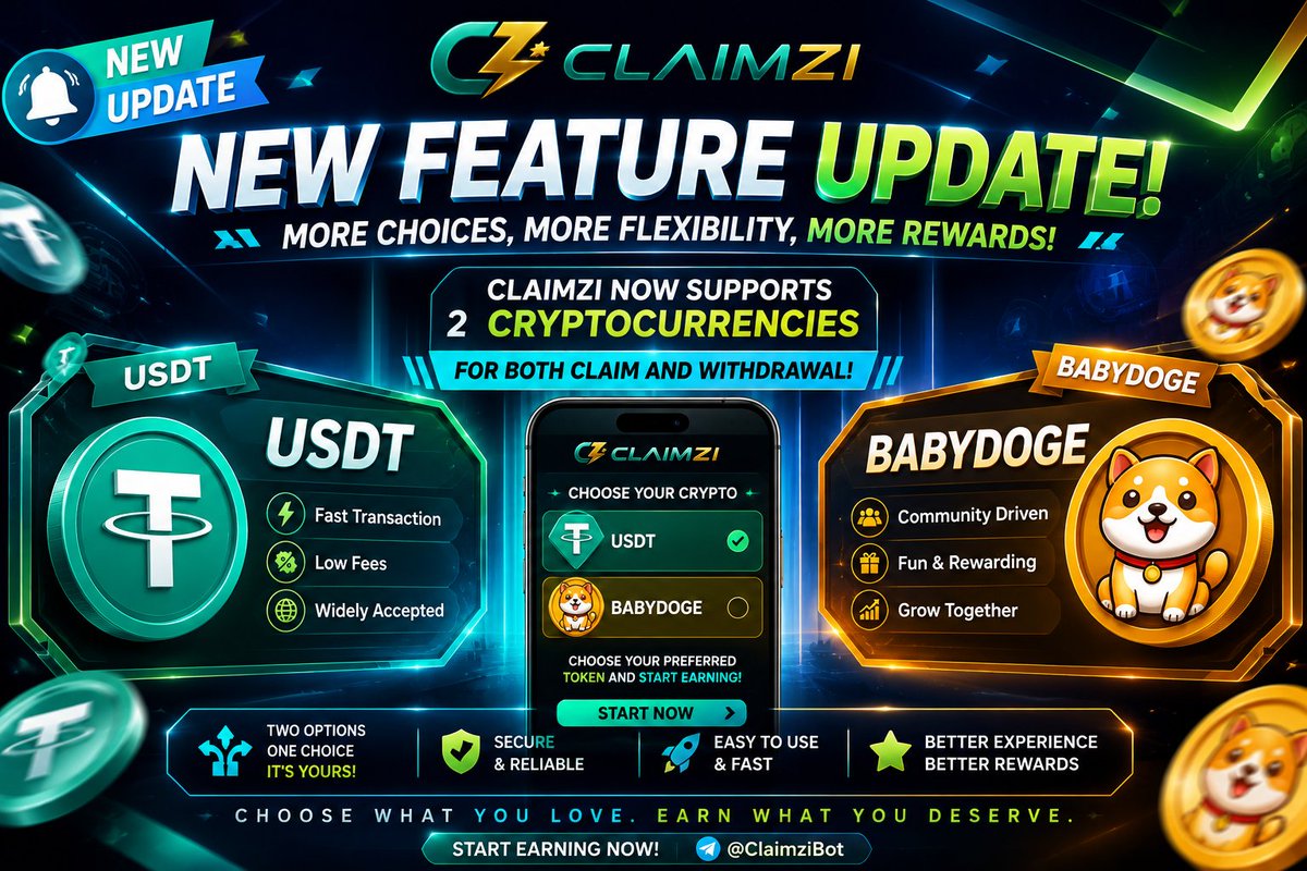 ClaimziBot's tweet photo. New Feature Update!

Claimzi now supports

💰 USDT 
🐶 BabyDoge

for both claiming and withdrawals.

Choose your preferred crypto and enjoy a more flexible earning experience! 💚

Start now: https://t.co/08AwCFspNv

Everything is Free for You

#Claimzi #USDT #BabyDoge  #Airdrop https://t.co/ymKVs6BCSz