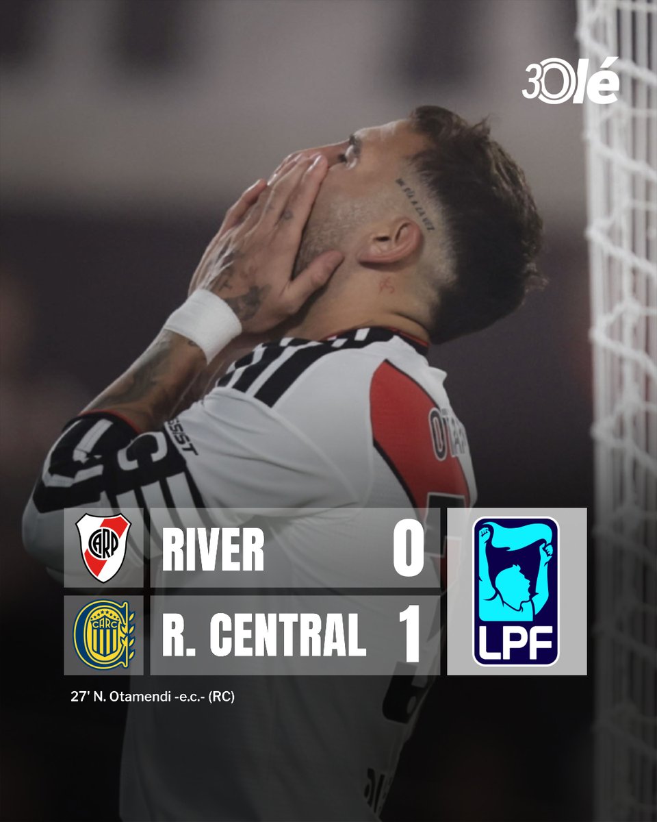 DiarioOle's tweet photo. 🟡🔵 ROSARIO CENTRAL LE GANÓ 1-0 A RIVER EN EL MONUMENTAL

El Canalla se quedó con la victoria gracias a un gol en contra de Otamendi

🟥 Coronel fue expulsado en Central

📉 El Millonario acumuló su CUARTA derrota consecutiva https://t.co/rROOOuGWKY
