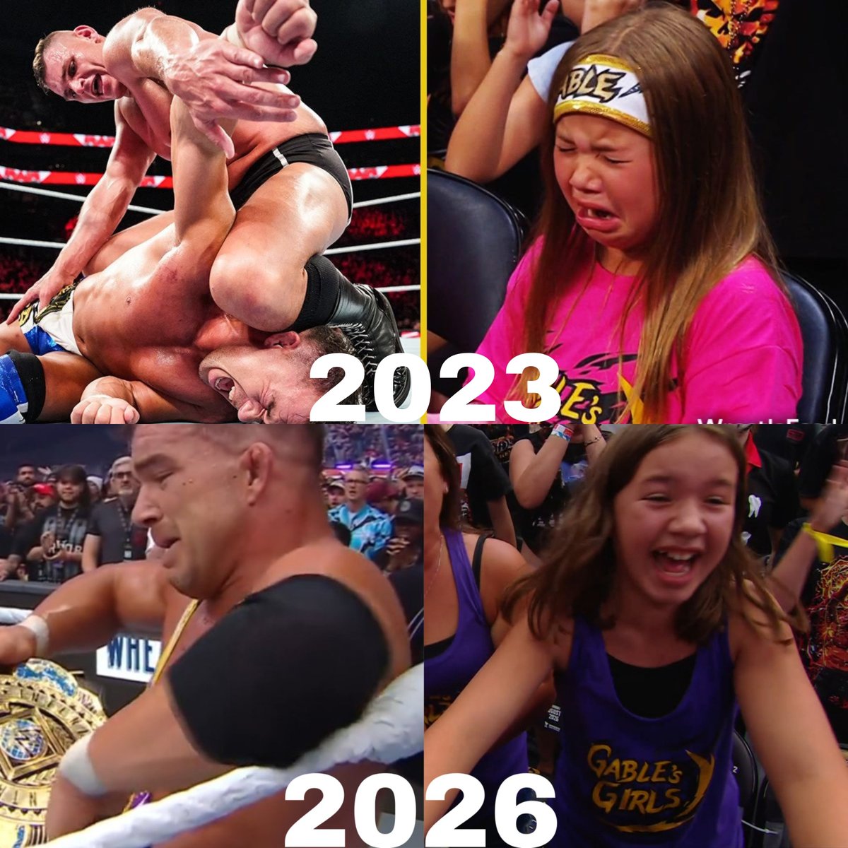 AllDAYZ77's tweet photo. Chad Gable's daughter in 2023 when he lost to Gunther for the Intercontinental Championship. 💔

Chad Gable's daughter now, after watching her father win the Intercontinental Championship. ❤️ https://t.co/pO59WW5az6