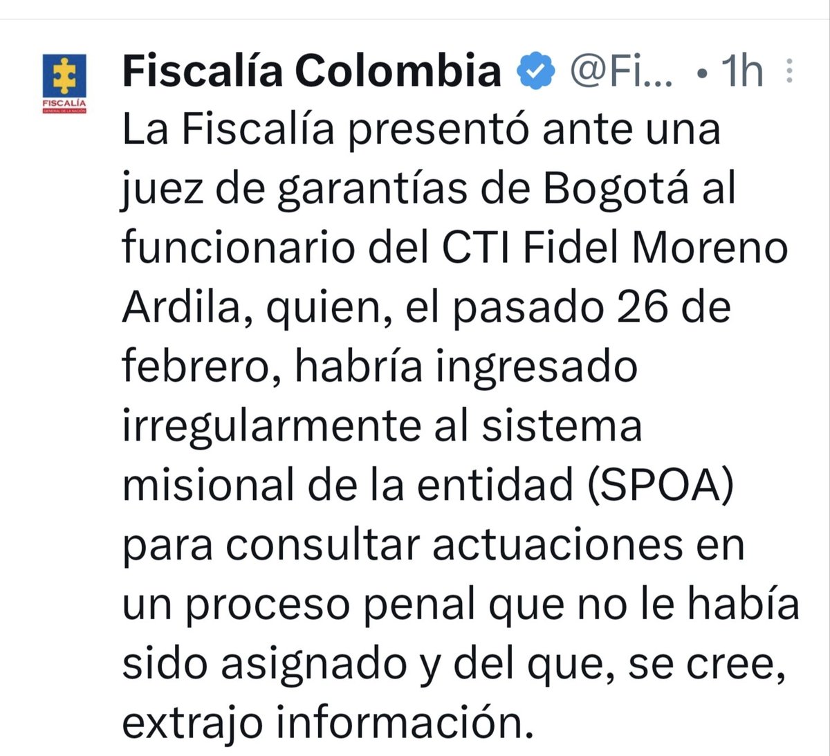 marienela_cab's tweet photo. @juanialferez Para consultar el SPOA sistema de información reservada y de uso exclusivo de la FNG, debe mediar solicitud formal (trazabilidad de la legalidad de la consulta). Cuya respuesta se da en los términos del derecho de petición. Entonces accedieron de forma ilegal al SPOA? https://t.co/jxfZ0hnFrS