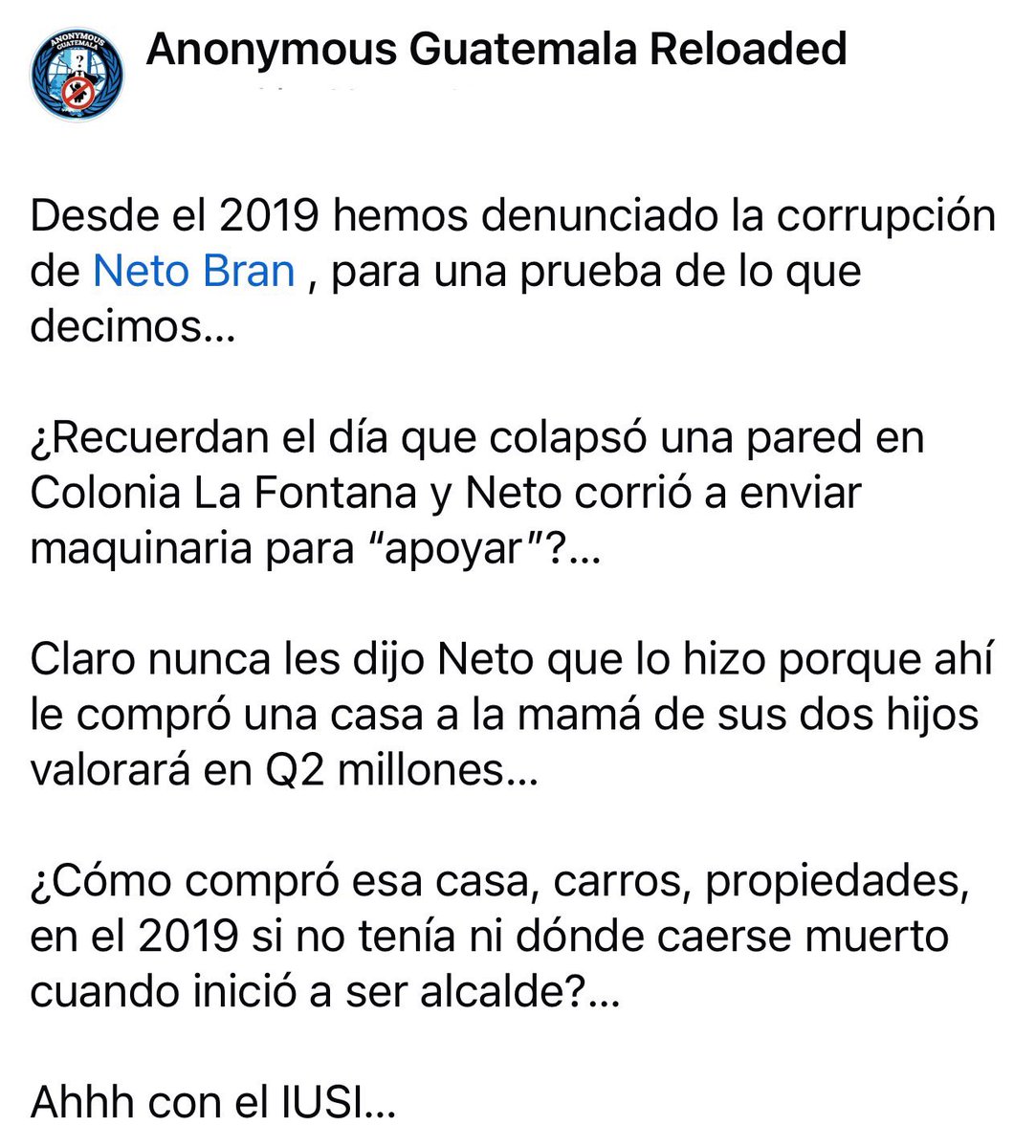 LosAnonymousGT's tweet photo. Desde el 2019 hemos denunciado la corrupción de @netobran 

¿Recuerdan el día que colapsó una pared en Colonia La Fontana y Neto corrió a enviar maquinaria para “apoyar”?

Claro no les dijo que lo hizo porque ahí le compró una casa a la mamá de sus 2 hijos valorada en Q2 millones https://t.co/DZQdMgkNV0