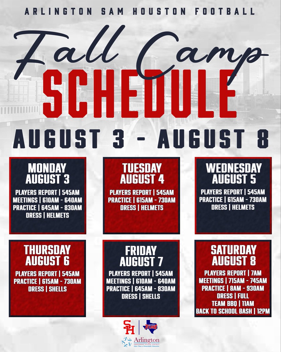 BigSamFB's tweet photo. FALL CAMP IS HERE!!! SEE YOU AT 6AM!!!

#EastsideTexanPride https://t.co/zZNl1yNhNv
