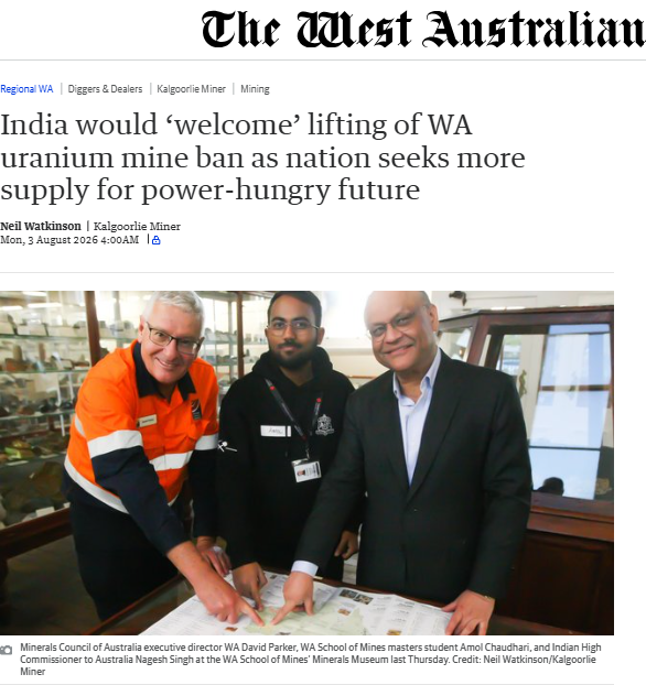 CxuAsx's tweet photo. India would welcome lifting of WA #uranium ban:

Story today in the largest paper in WA.

The Premier will see this. Every story helps.

$CXU https://t.co/z8mAAKjvAP