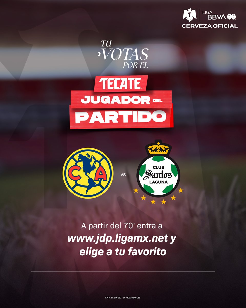 LigaBBVAMX's tweet photo. ¡Ya pueden votar! ✅
Y elegir al #TecateJugadorDelPartido del @ClubAmerica 🆚 @ClubSantos
ENTRA AQUÍ 🔗: https://t.co/tzQtydD7oI
@CervezaTecate | #TecatePorTi | #AMESAN https://t.co/YmTUZi4ZxG