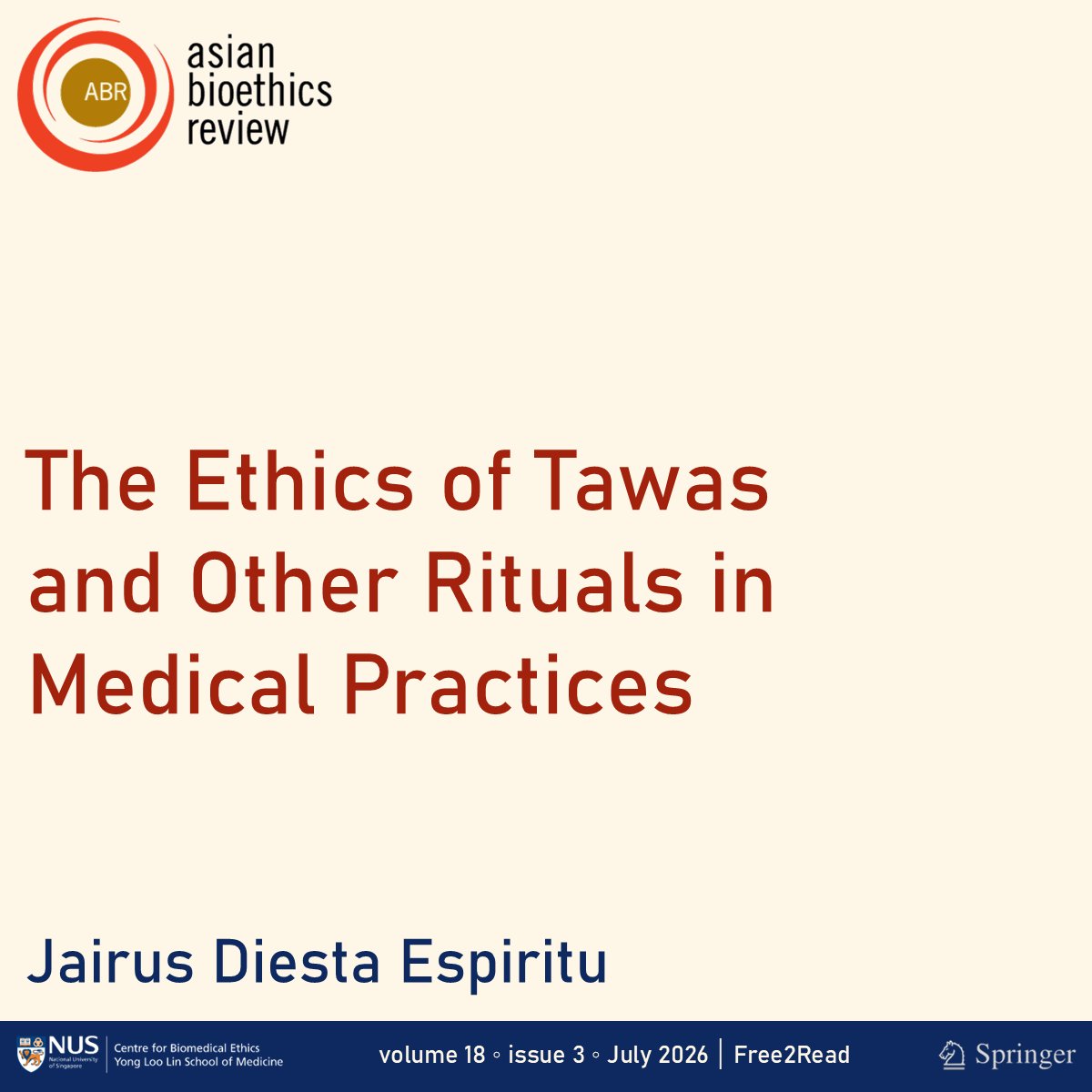 AsianBioethics's tweet photo. The Ethics of Tawas and Other Rituals in Medical Practices 

Jairus Diesta Espiritu 

Free2Read ➡️ https://t.co/2H6Eem7kFc ⬅️
Subscription ➡️ https://t.co/QhBJKq50Nn ⬅️ 

@MapuaUniv https://t.co/YD8ff5XeBL