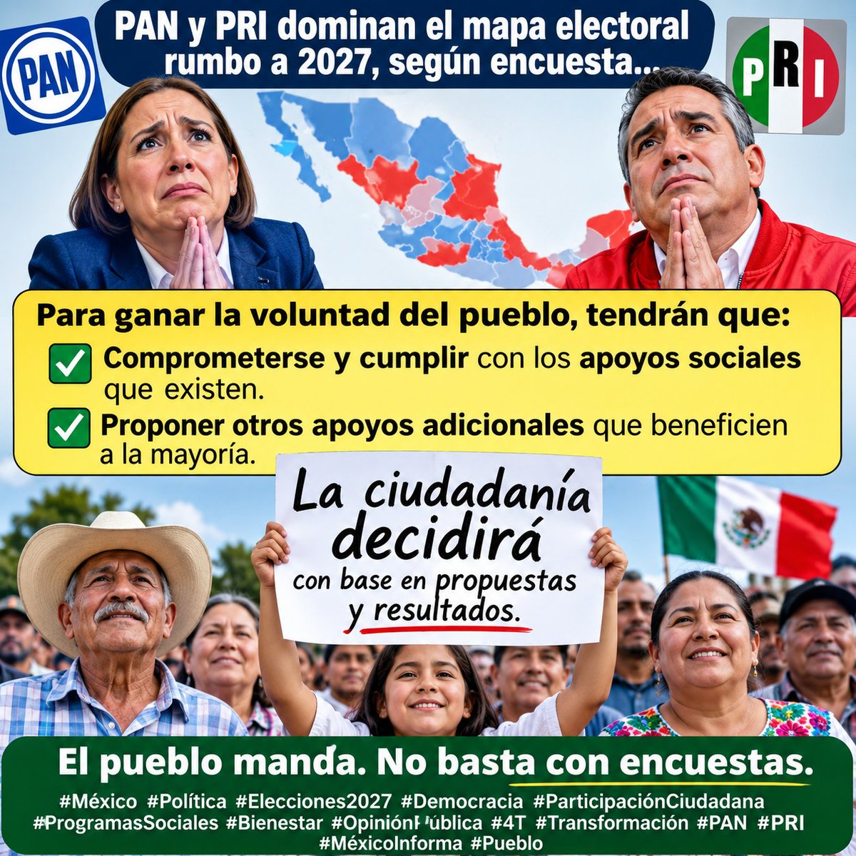 Alemex_01's tweet photo. @LuisCardenasMx Las encuestas no bastan. Si #PRI y #PAN quieren ganar la voluntad del pueblo, deberán comprometerse, mantener y fortalecer los apoyos sociales, además de proponer nuevos beneficios para la mayoría. Los votos se ganan con hechos, no con encuestas. #México #elecciones2027 https://t.co/5cQ3i76By2