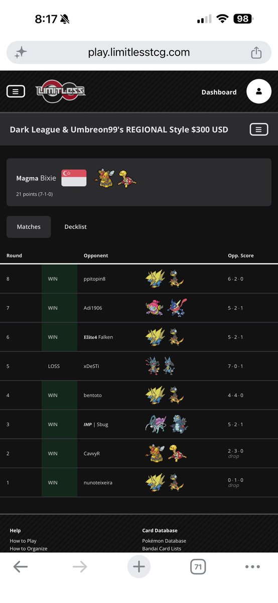 YBixuan's tweet photo. Dark League &amp; Umbreon99's REGIONAL Style $300

Went 7-1 with Vespiquen EX in Day 1 of the biggest tournament of Set B4 release week!

4 more rounds tomorrow. Hopefully I can make top cut 💪 https://t.co/7BJzvEUCrH