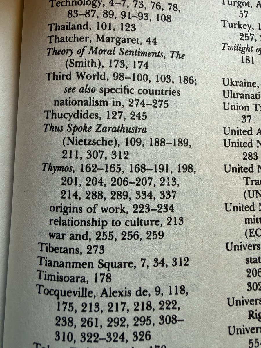 JamesDiddams's tweet photo. I can’t believe how misled I was about @FukuyamaFrancis’s “End of History” thesis. The whole last 1/3 is him ruminating on whether liberal democracy can sustain the thumos needed to defend democracy and make life worth living. Not a smug treatise about how liberalism won forever. https://t.co/U9ibaOcQXu