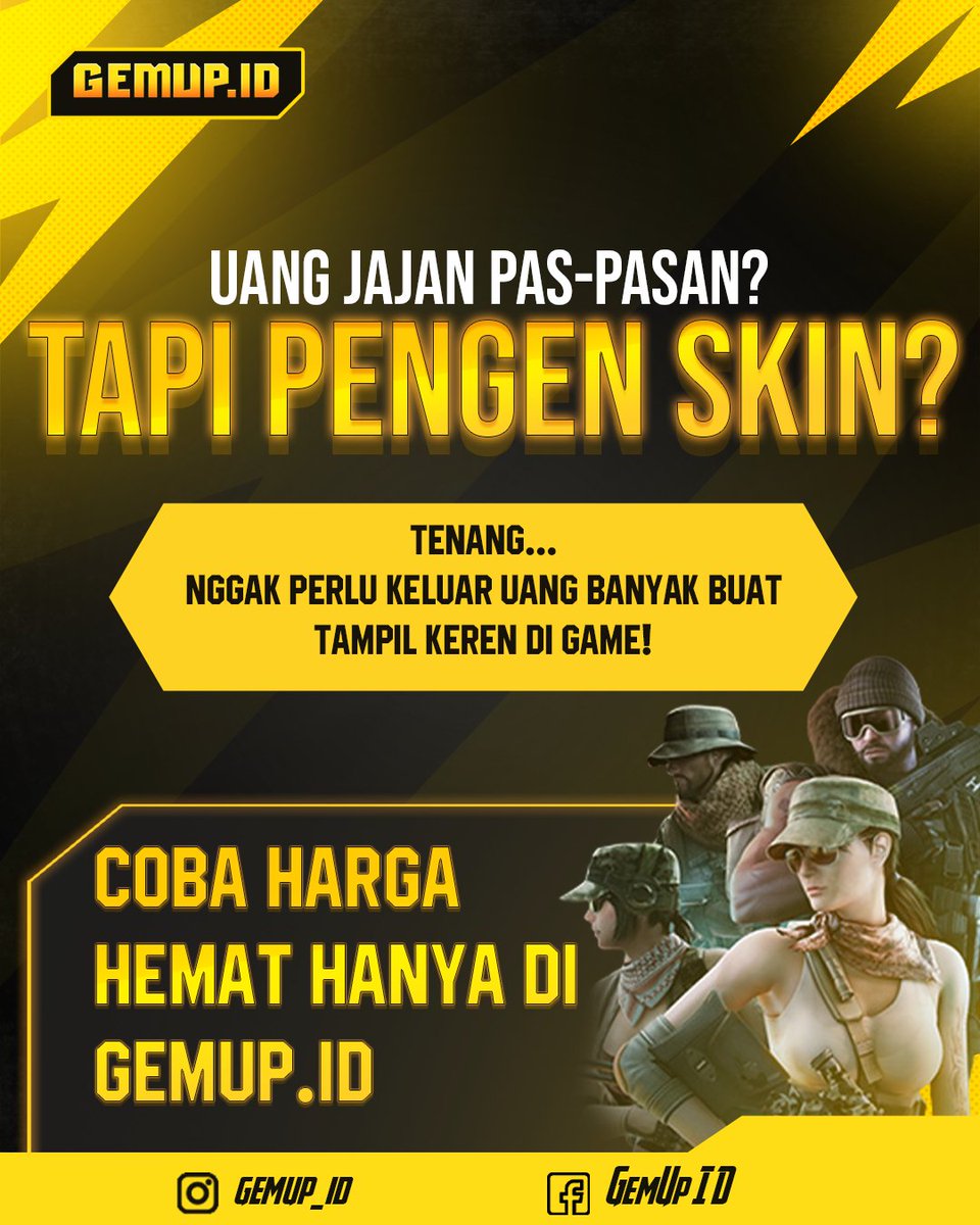 gemup_id's tweet photo. Uang jajan pas-pasan bukan alasan buat nggak tampil keren di game! 🎮 Saatnya top up dengan harga hemat, proses cepat, dan transaksi aman hanya di GemUp. Dapatkan skin, diamond, atau UC favoritmu tanpa bikin dompet menjerit. 🔥 #GemUp #TopUpGame #Gaming #TopUpMurah #MobileGaming https://t.co/6Kfo8LMN4R