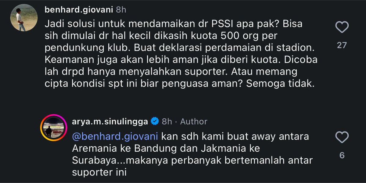 GIBOLofficial's tweet photo. Deretan percakapan warga IG dengan Exco PSSI Arya Sinulingga... 🤏

Masih dengan bahasan Piala Presiden Elite 2026 https://t.co/6KCrtAkPum