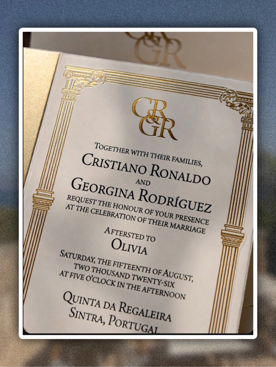 Elmennyfb's tweet photo. Así es la invitaciones oficiales de la boda de Cristiano Ronaldo y Georgina 🇵🇹🤍 https://t.co/jxtBbIcviN
