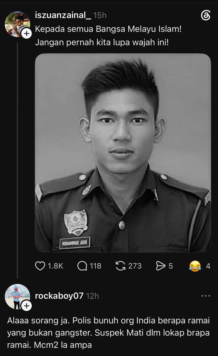 BendiTheBagak's tweet photo. SIAPA YANG TAK NAK DARAH TINGGI, JANGAN BACA. I REPEAT, JANGAN BACA.

Ada individu INDIA HINA ARWAH ADIB LAGI 😡🖕

Puak ni mmg haram jadah. Kalau melayu kena bunuh dgn depa (merusuh, mabuk langgar), terus kata “sikit je mati”.

Makin hari makin geram aku dgn taik British ni. https://t.co/SfkjcIKo3c