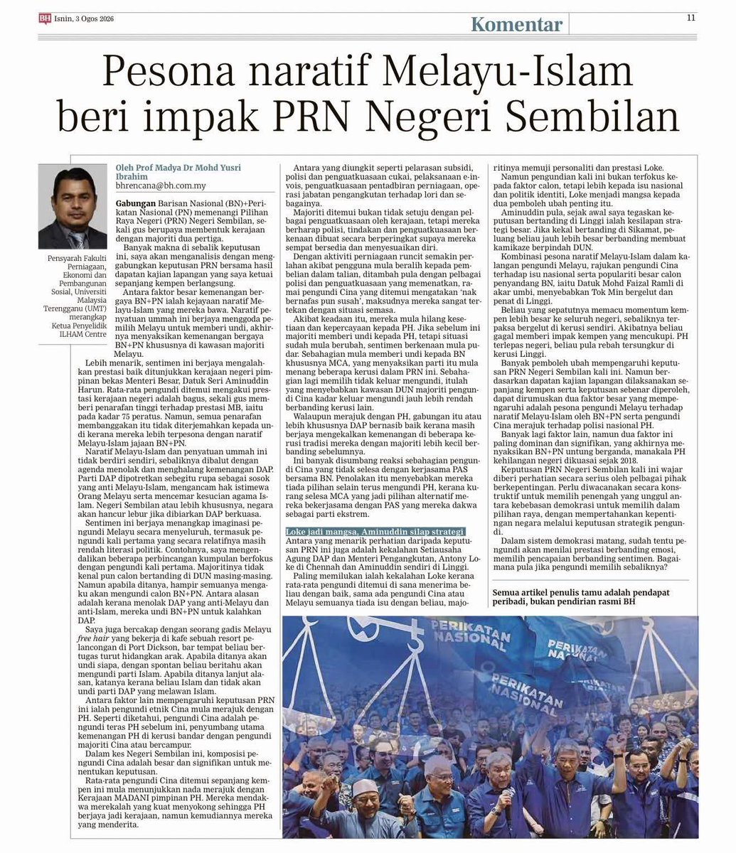 syahir's tweet photo. baca tulisan Ketua Penyelidik ILHAM Centre pasal keputusan PRN Negeri Sembilan kelmarin. https://t.co/nTcrAzbzLN