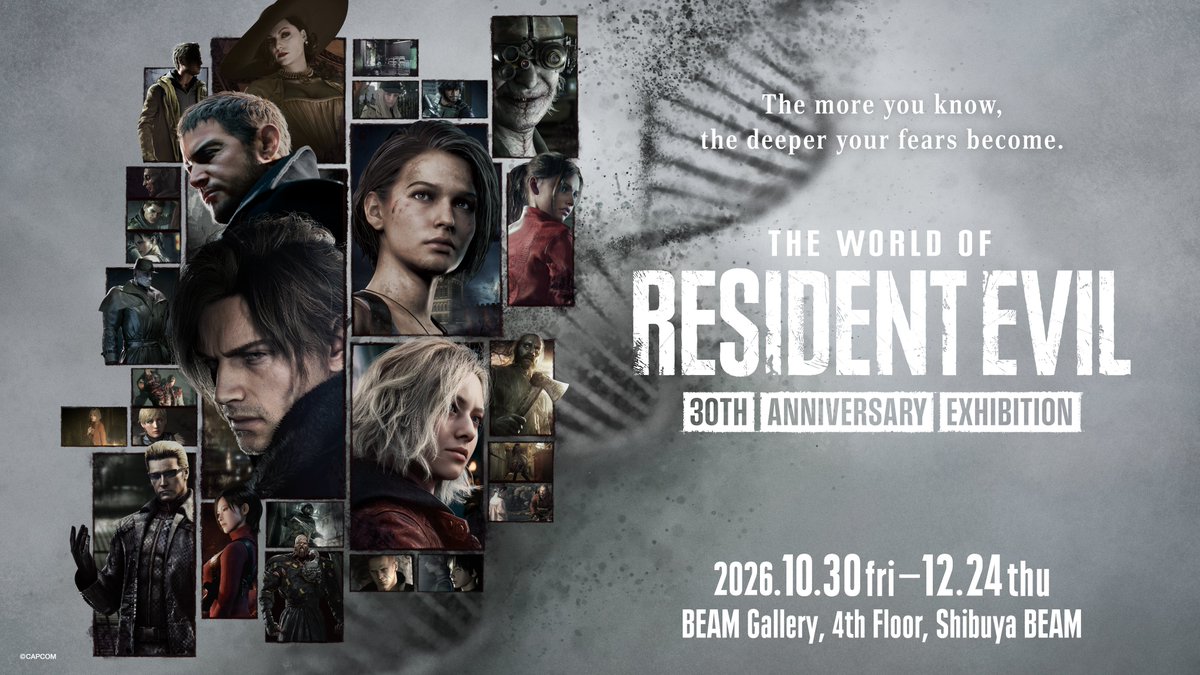 BIO30th_ex's tweet photo. ◤◢◤◢◤◢◤◢◤◢◤◢◤◢◤◢◤◢
THE WORLD OF RESIDENT EVIL 30TH ANNIVERSARY EXHIBITION

International Key Visual and Website Released！🧟
◤◢◤◢◤◢◤◢◤◢◤◢◤◢◤◢◤◢

📅Friday, October 30, 2026 – Thursday, December 24, 2026
📍BEAM Gallery, 4th Floor, Shibuya BEAM

⬇️For fans around the world,
Don't have a Japanese phone number?

you can purchase tickets from the “English page” on the official website.
🔗https://t.co/PYM18pPiLD

#REBHFun
#REBH30th
