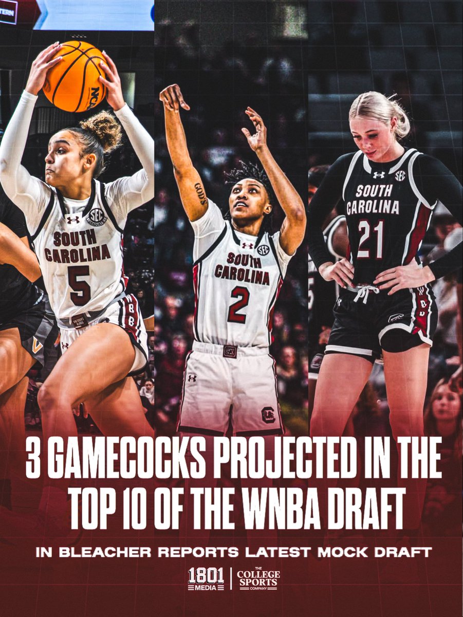 1801MediaCo's tweet photo. The Gamecocks continue to take over the WNBA🔥

@tessajohnsonnnn, @Ashlyn2W, @chloe1kitts are all projected to be first round picks in the upcoming draft👀🐔 https://t.co/q2NRBMtE2O