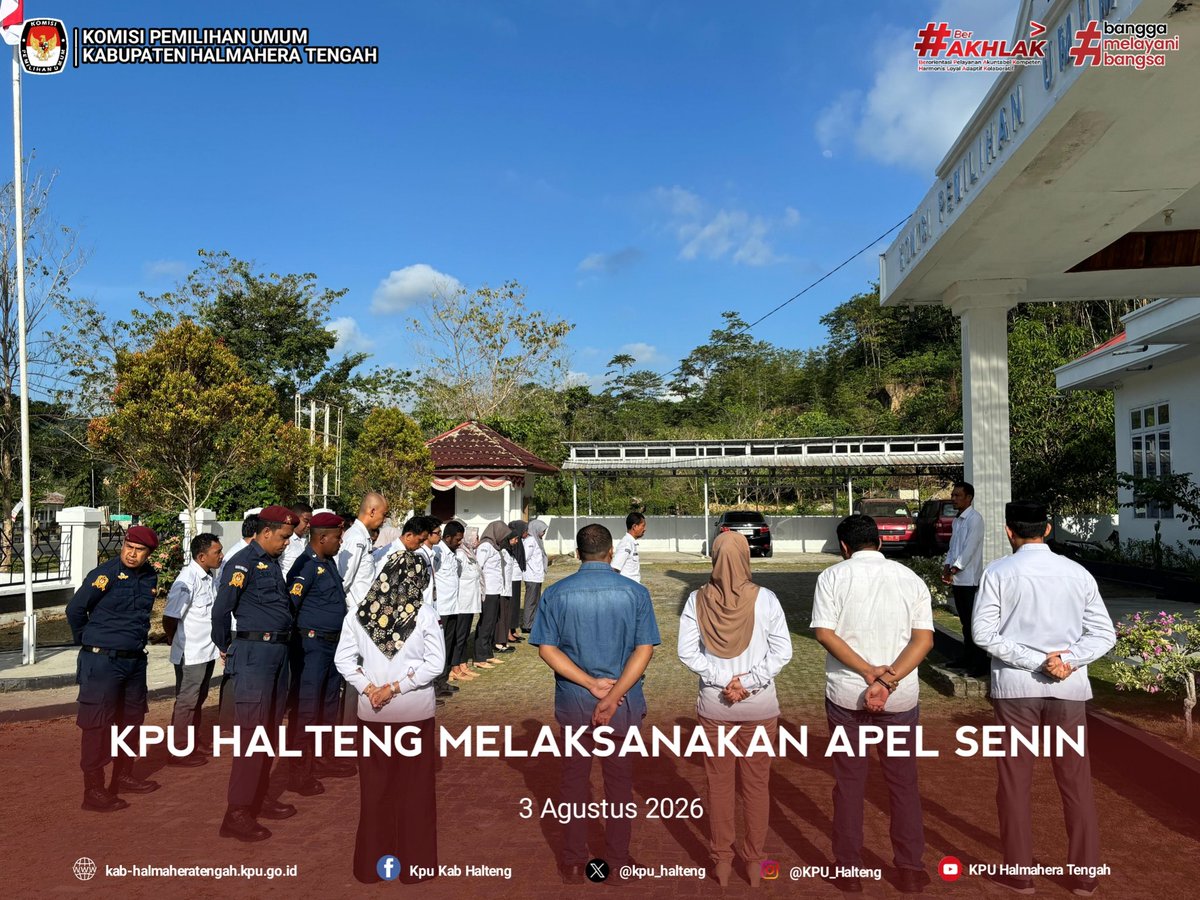 kpu_halteng's tweet photo. #temanpemilih, KPU Kabupaten Halmahera Tengah (KPU Halteng) melaksanakan Apel Senin (3/8). Bertindak sebagai Pejabat Penerima Apel Ketua KPU Halteng Rahman Tekka. 

Hadir dalam apel ini Anggota KPU Halteng Risman A. Rasid, Nursani M. Tahir, Marisa Limun, M. Fikran Ahmad https://t.co/wsunlVKo9G