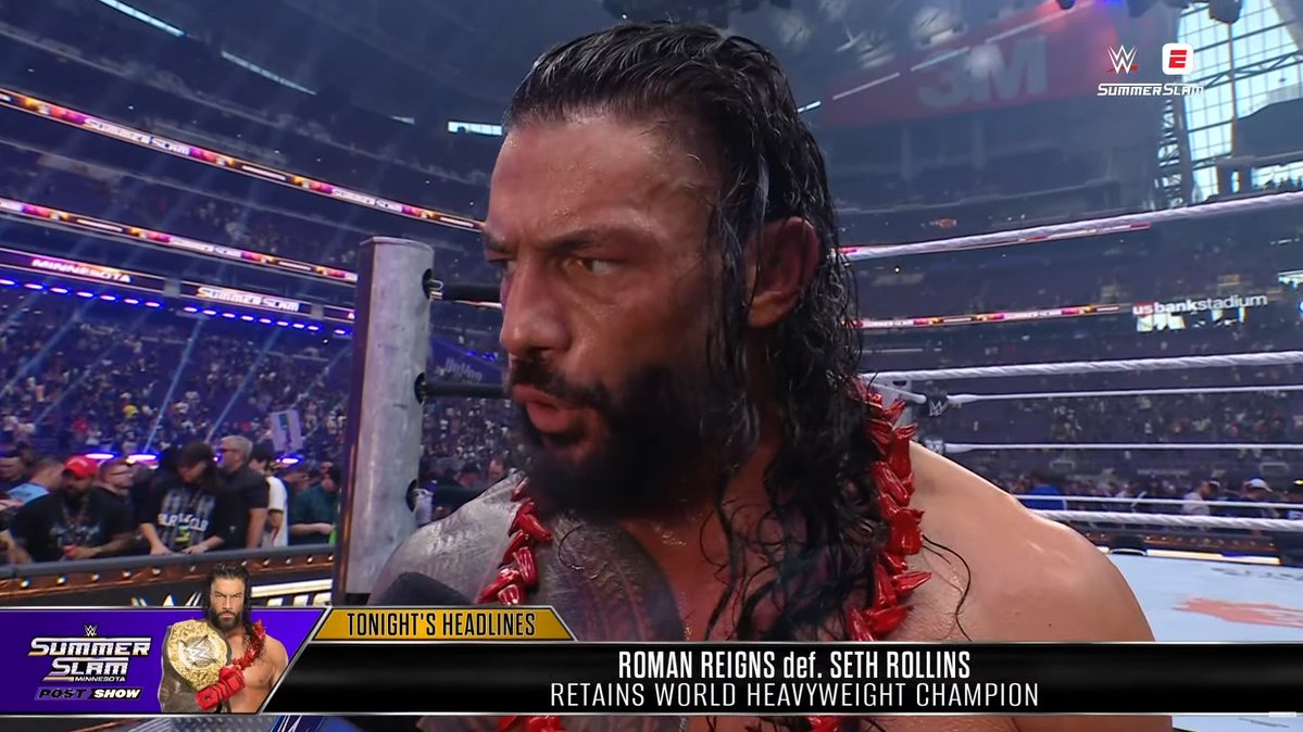 WrestleTalk_TV's tweet photo. Roman Reigns on what he told Seth Rollins after their match:

"It's always been me and you. Since FCW since Red Rooster was bitching at us, it's always been me and Seth, always been the two of us.

"Even in the Shield we knew Ambrose was a wild hair but we knew we were the guys that were gonna change this place. We're the pioneers of this place.

"When people left, when people were scared, when they ran off, we held the fort down."