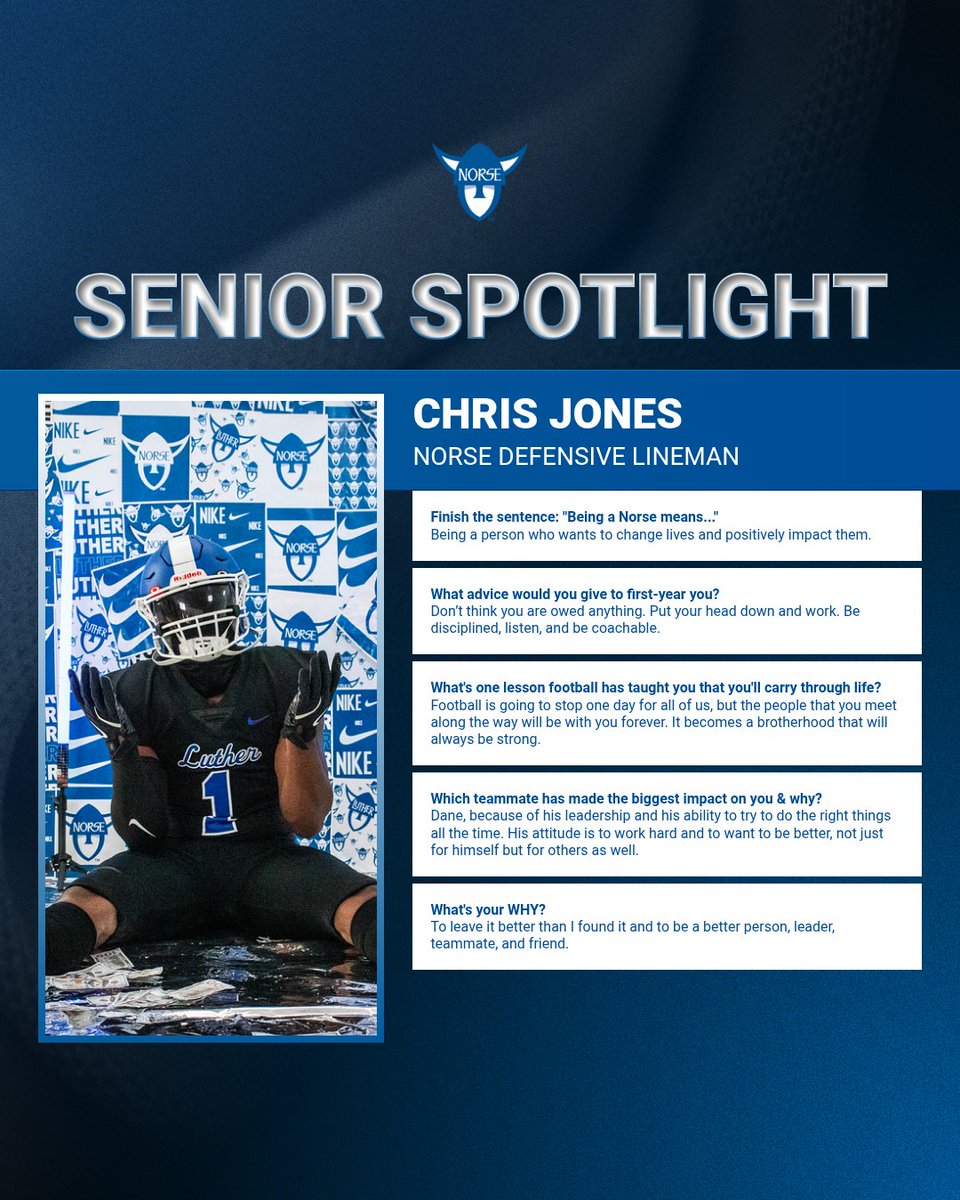 LutherFootball's tweet photo. Senior Spotlight: Chris Jones #BurnTheBoats https://t.co/ab22UyCB6m