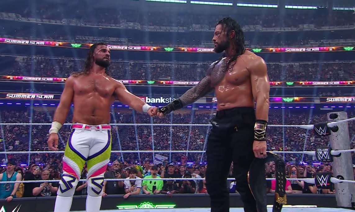 EntreLasCuerdas's tweet photo. El final de la saga entre Roman Reigns y Seth Rollins, el pase de antorcha de Brock Lensar a Oba Femi, el primer campeonato individual de Chad Gable, el regreso de Kevin Owens y más momentos épicos que nos dejaron esta edición de #SummerSlam, ¿cuál fue tu favorito? https://t.co/Qq7Tj7ME0B