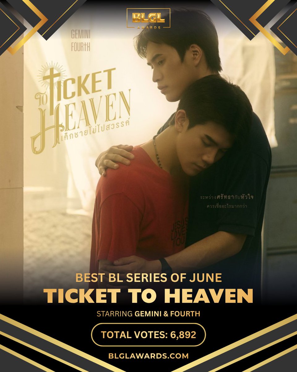 blglawards's tweet photo. Congratulations to Ticket to Heaven for winning Best BL Series of June! ✨

Runners-up:
🥈 Payback The Series
🥉 Deep In
4️⃣ Fake Fact Lips
5️⃣ Cherm Chey

https://t.co/lL0CjJ2VyF

#BLGLAwards #ticketoheaven #paybacktheseries #deepin #fakefactlips #chermchey https://t.co/FUszsP0GJa