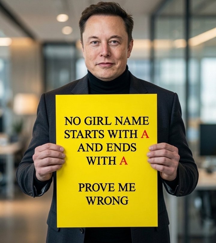 chatwithelon212's tweet photo. TELL ME A GIRL NAME THAT START WITH A AND END WITH A??

PROVE ME WRONG https://t.co/6anWR24cTR