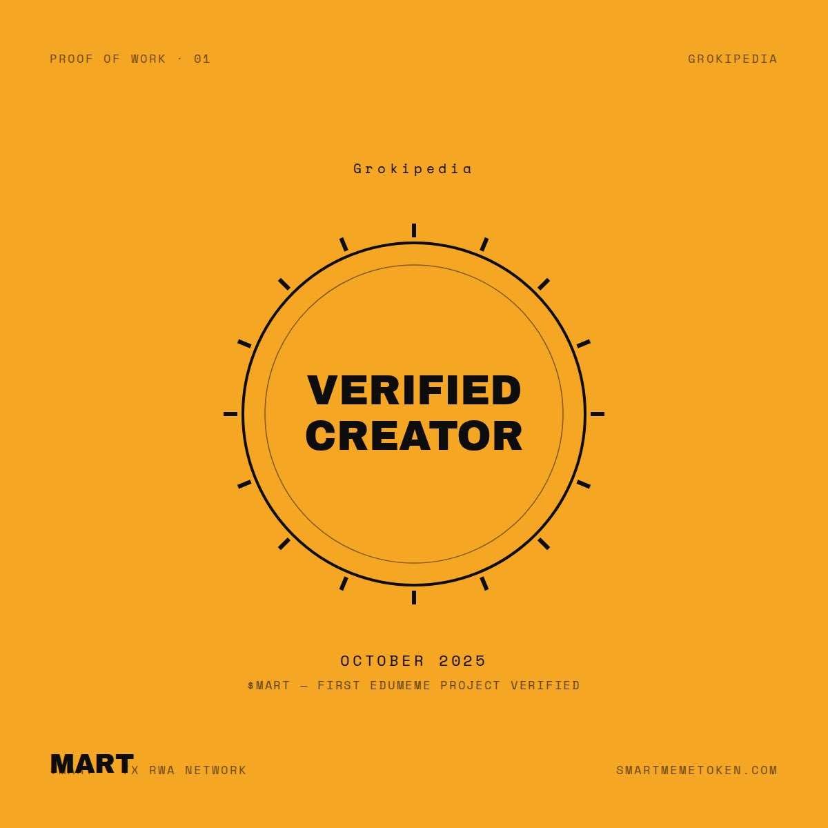smartmemetoken's tweet photo. MART is the 1st #Edumeme & #Inframeme project verified by @grok on @Grokipedia ๐ Thatโs $MART ๐ค๐
Source : https://t.co/YWkdRG3IpA https://t.co/2gPGtKhJoO