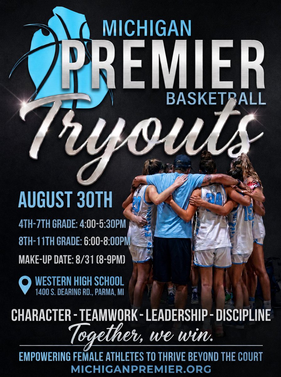 MIpremierbball's tweet photo. Ready to see yourself in Columbia Blue⁉️

Tryouts will be held August 30th 

4-7th Grade 4-5:30PM 
8-11th Grade 6-8PM

Western High School‼️ 

Don’t miss it 🏀🔥 

#MIPREMIER #JoinTheBlue🩵 https://t.co/IWypjq60AP