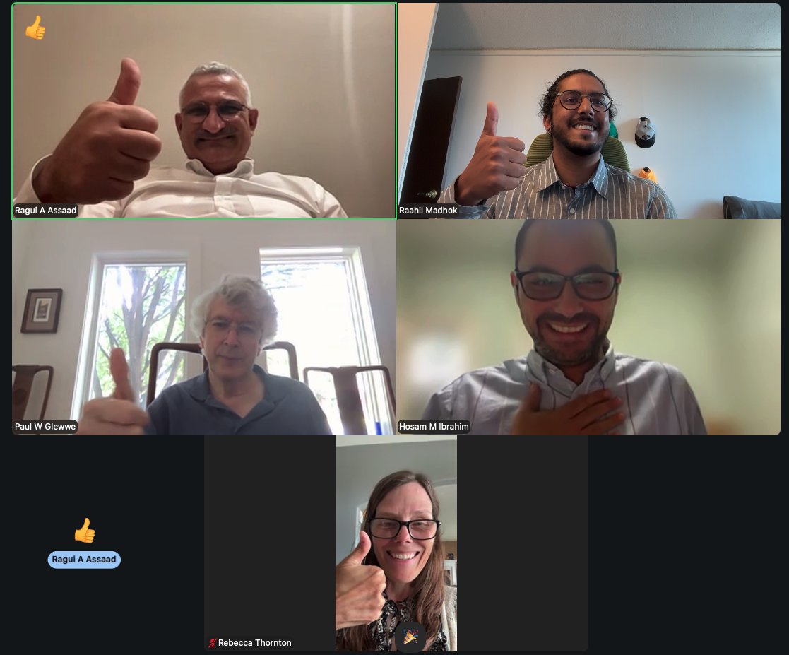 HosammIbrahim's tweet photo. I’m excited to share that I successfully defended my PhD dissertation in Applied Economics at the University of Minnesota!

I’m deeply grateful to my advisor, Paul Glewwe, and committee members Ragui Assaad, @raamadhok and Rebecca Thornton. Excited for the next chapter!

@ApEcMN https://t.co/gTl7GL4tr2