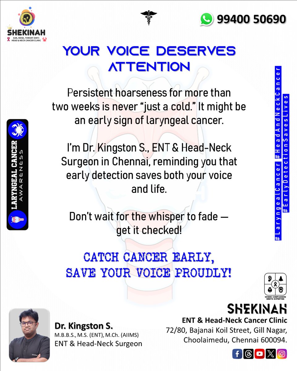 Shekinah_ENT's tweet photo. #Laryngectomy
#ThroatCancer
#Larynx

Dr. Kingston S.
ENT &amp; Head-Neck Surgeon,
Kauvery Hospital, Alwarpet.

#ShekinahENT
#DrKingstonS
#DrKingston
#ENTsurgeon
#ENTdoctor
#ENTclinic
#ENTcare
#ENT
#KauveryHospitalAlwarpet
#KauveryHospitalChennai
#KauveryHospital
#HeadAndNeck
#Kauvery https://t.co/j0Vn2oHB23