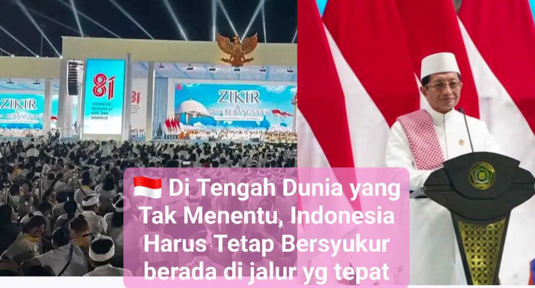 FelixToguh's tweet photo. Pesan Menag mengajak seluruh masyarakat untuk terus #BersyukurKemerdekaan dengan memperkuat persatuan, serta bersama-sama hadir dalam acara #DoaZikirMonas demi menjaga semangat #BangkitDalamHarapan agar #IndonesiaPadaJalurTepat menuju masa depan yang gemilang. https://t.co/HgNDZvwOEh