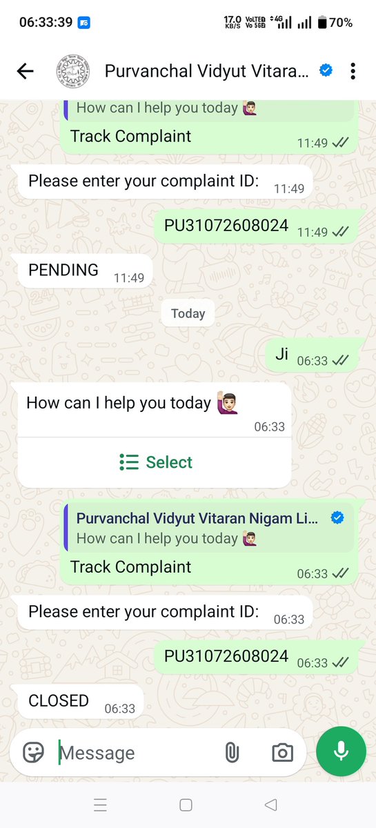 IndVibeGuru's tweet photo. @PuVVNLHQ तीन शिकायतें संख्या PU31072608024 PU31072602726 तथा PU30072602948 बिना किसी समाधान के बंद कर दी गई हैं। ट्रांसफॉर्मर बार बार खराब हो रहा है। कृपया अधिक क्षमता का ट्रांसफॉर्मर लगाया जाए। पिछले एक सप्ताह से बिजली नहीं है। कृपया तत्काल स्थायी समाधान किया जाए। https://t.co/ApZKO6t9lJ