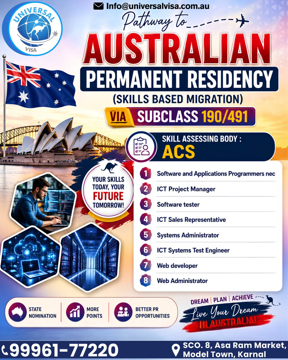 universalvisa11's tweet photo. 📢 AUSTRALIA MIGRATION UPDATE 🇦🇺

Source: https://t.co/FhvnSKdzpS

📌 Key Skilled Visa Allocations:
✅ Subclass 189 (Skilled Independent): 21,090
✅ Subclass 190: 35,500
✅ Subclass 491 (Skilled Work Regional): 14,110

📍 UNIVERSAL VISA CONSULTANT – KARNAL
📞 +91-99961-77220 https://t.co/FAv6094yQ2